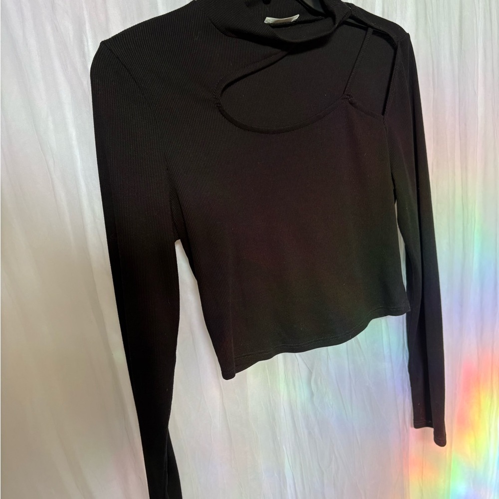 Black Asymmetrical Cut Out Blouse